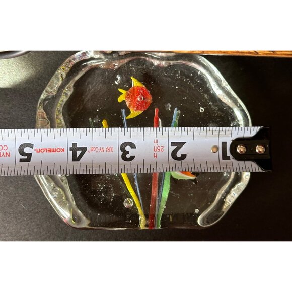 Vintage Handcrafted Glass Paperweight With Colorful Fish & Flower Scene - Picture 3 of 7